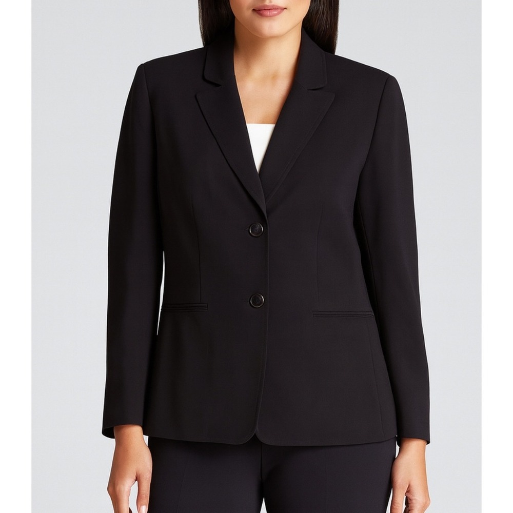 TAHARI Womens sz 14P Classic Black Two Button Collared Blazer Jacket Career Work
